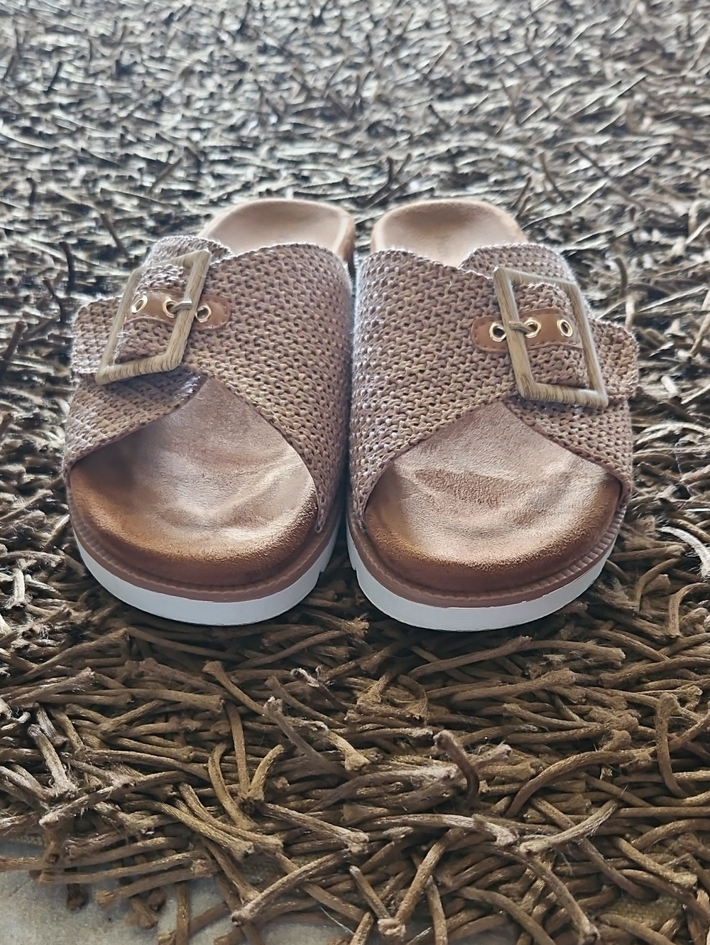 Pierre Dumas Women's Taupe Knit Slide Sandals with Buckle Size 8.5 - Picture 5 of 7